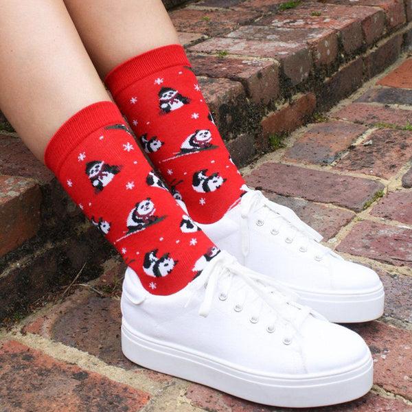 Swole Panda Red Skiing Panda Bamboo Socks