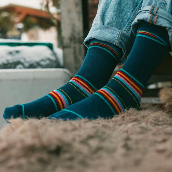 Swole Panda Royal Blue Multi Stripe Bamboo Socks