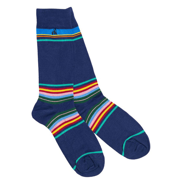 swole panda Royal Blue Multi Stripe Bamboo Socks