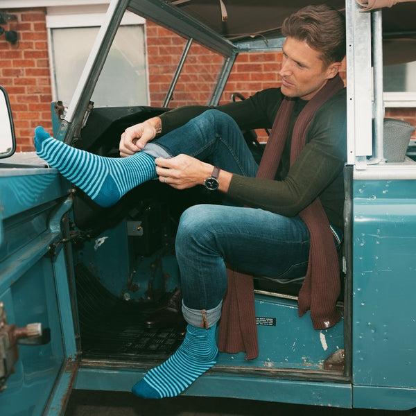 Swole Panda Sky Blue Narrow Striped Bamboo Socks