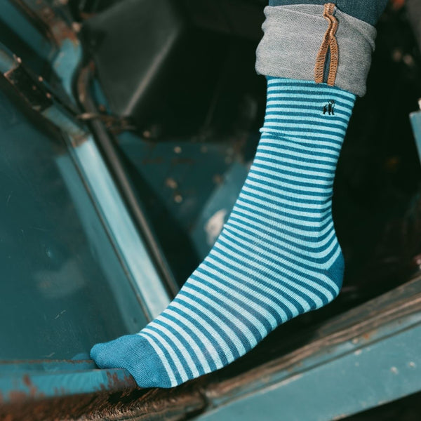 Swole Panda Sky Blue Narrow Striped Bamboo Socks