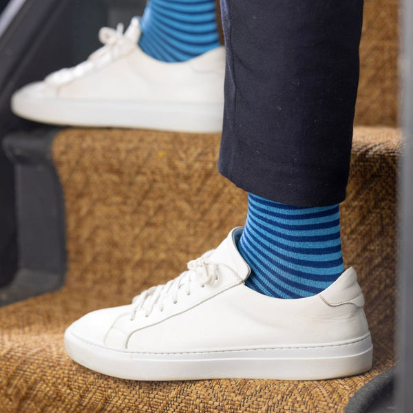 Swole Panda Sky Blue Narrow Striped Bamboo Socks