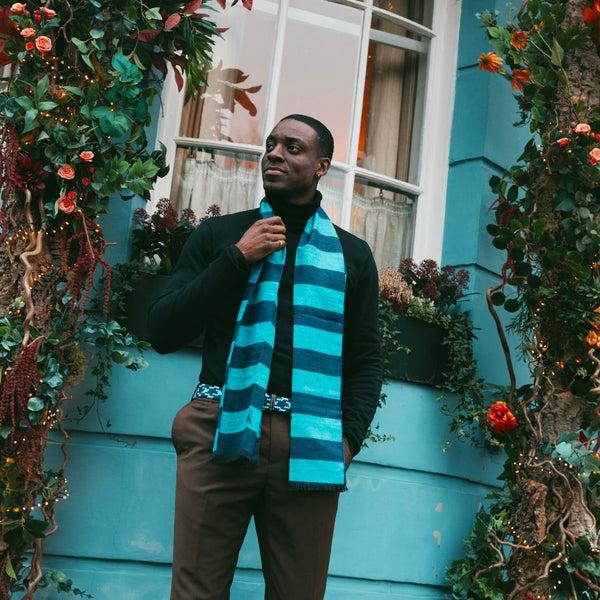 Swole Panda Sky Blue Stripe Bamboo Scarf