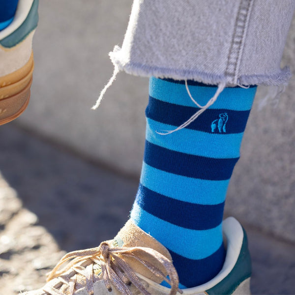 Swole Panda Sky Blue Striped Bamboo Socks