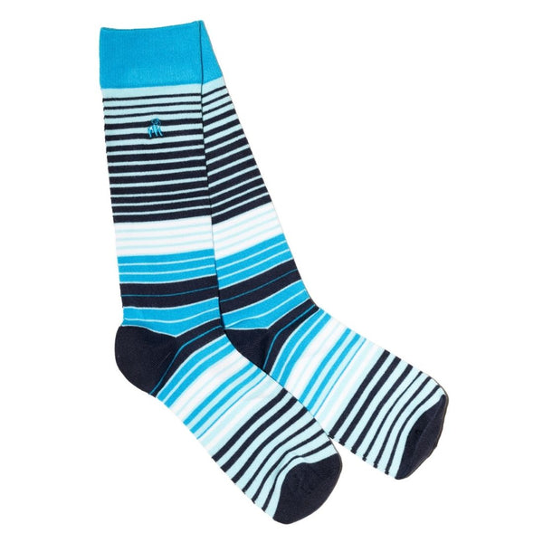 swole panda White & Blue Narrow Striped Bamboo Socks