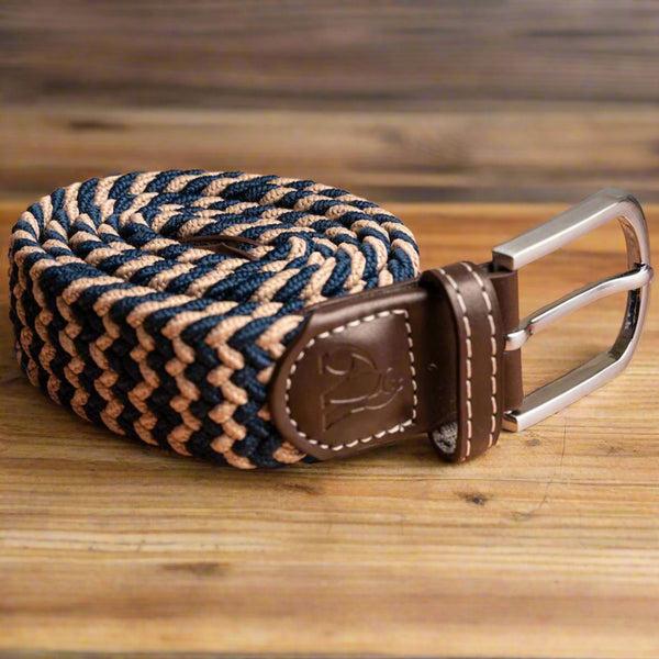 Swole Panda Woven Belt - Beige Blue Zigzag