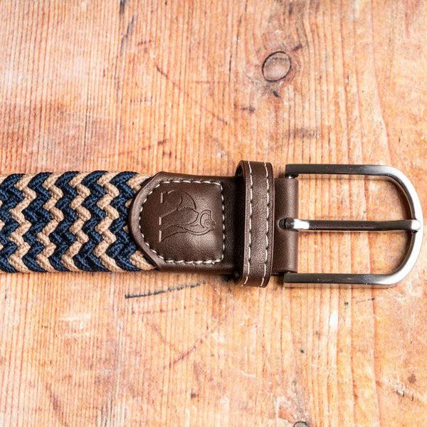 Swole Panda Woven Belt - Beige Blue Zigzag