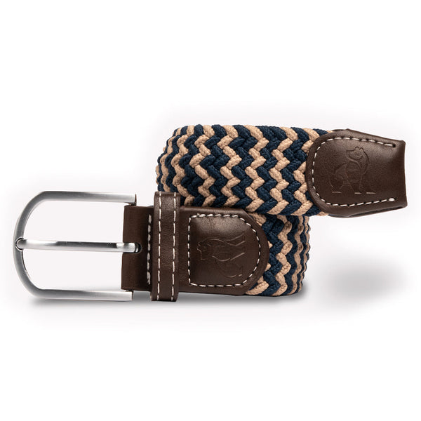 swole panda Woven Belt - Beige Blue Zigzag