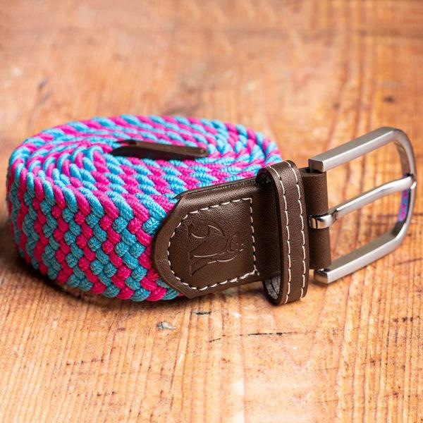 Swole Panda Woven Belt - Blue Pink Zigzag
