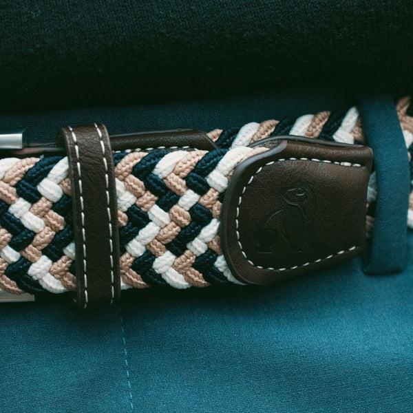 Swole Panda Woven Belt - Navy Beige Zigzag