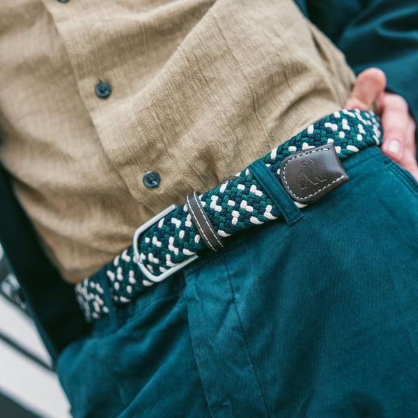 Swole Panda Woven Belt - Navy Green Zigzag