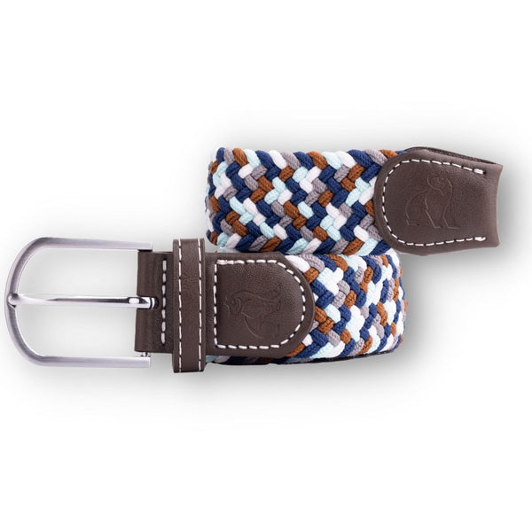 swole panda Woven Belt - Navy Grey & Brown Zigzag