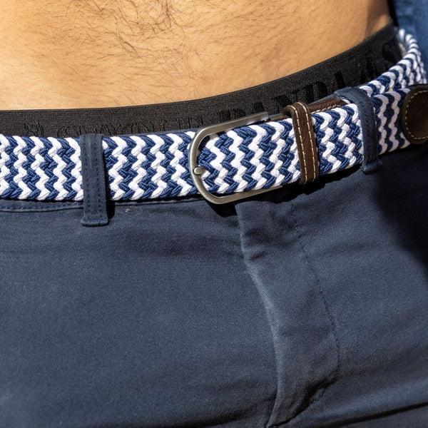 Swole Panda Woven Belt - Navy White Zigzag