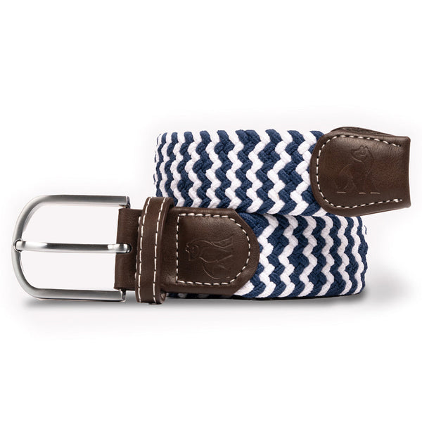 swole panda Woven Belt - Navy White Zigzag