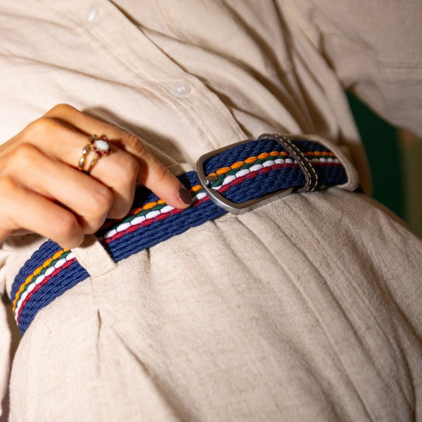 Swole Panda Woven Belt - Orange Burgundy Fine Stripe