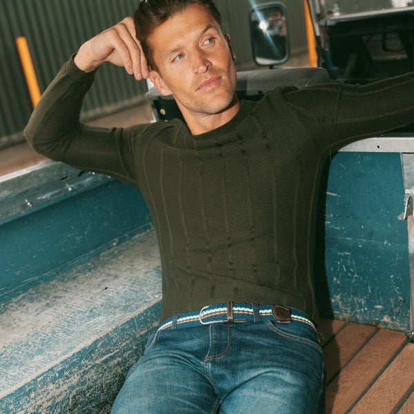 Swole Panda Woven Belt - Orange Burgundy Fine Stripe