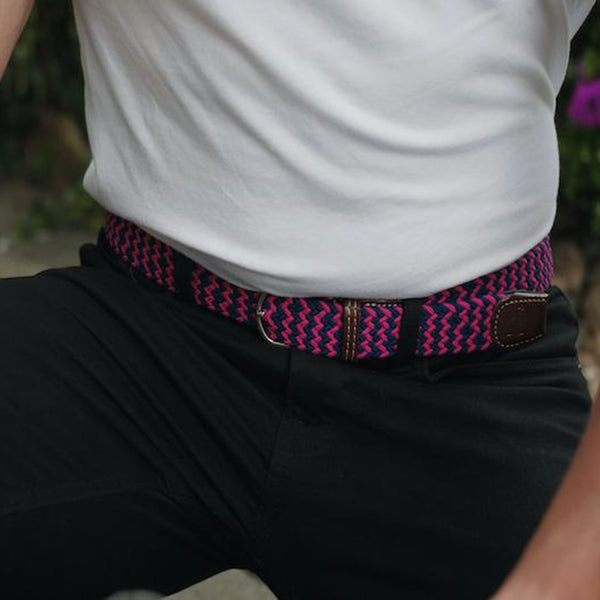 Swole Panda Woven Belt - Pink Blue Zigzag