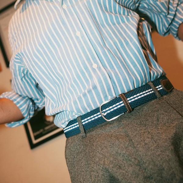 Swole Panda Woven Belt - White Fine Stripe