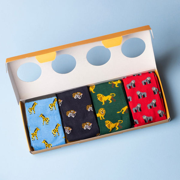 Swole Panda Zoo Sock Box - 4 Pairs Of Bamboo Socks (His)
