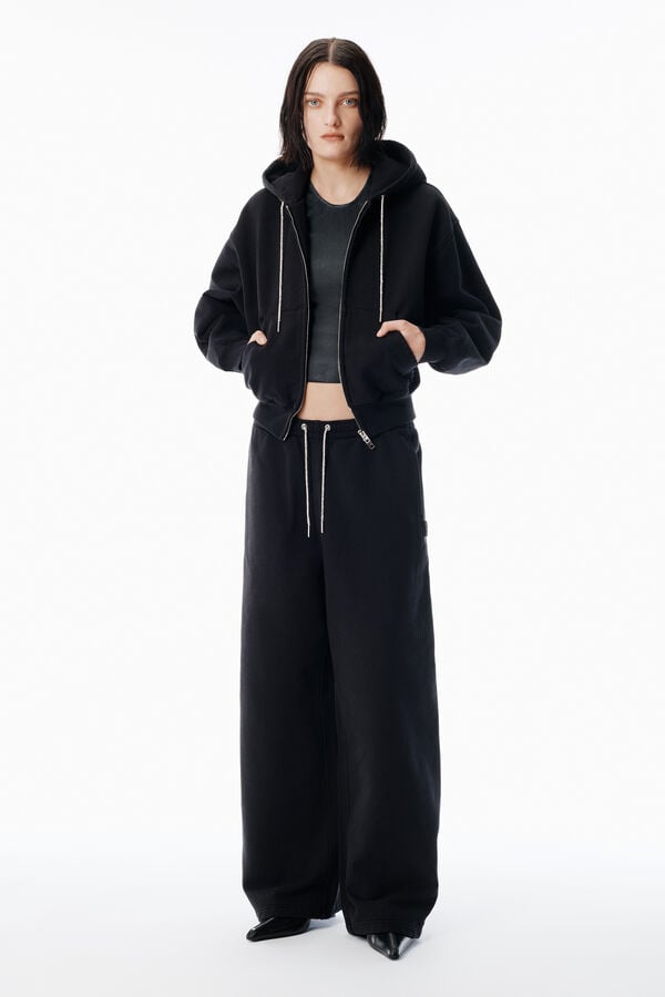 t alexander wang Black Cotton Terry Sweatpant with Crystal Hotfix Drawcord