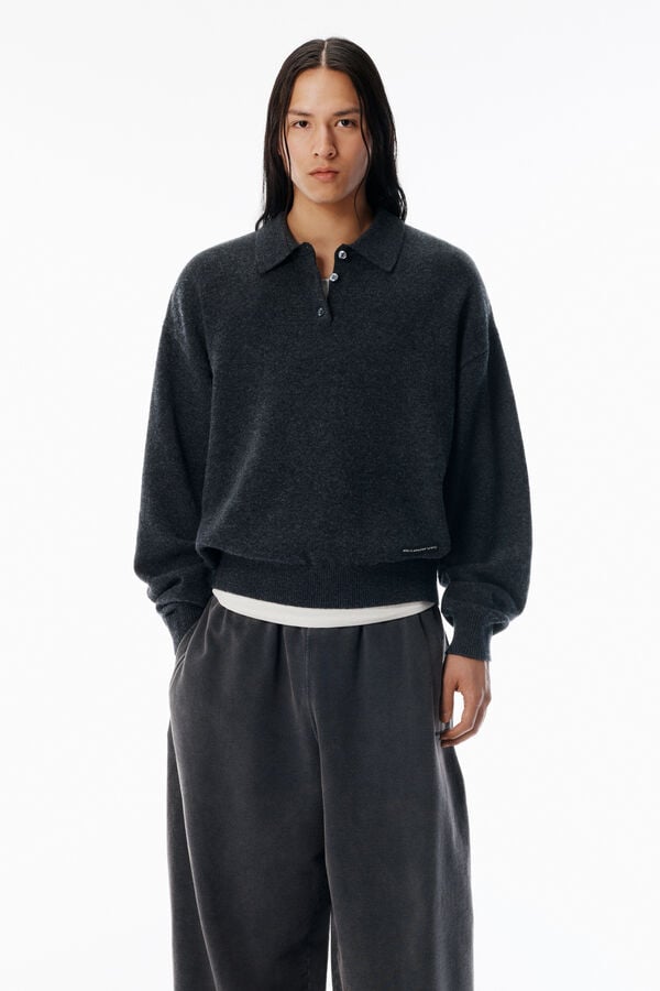 t alexander wang Charcoal Wool-Blend Henley Pullover