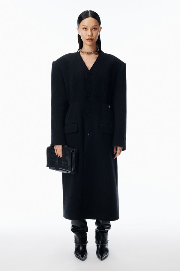 t alexander wang Collarless Coat in Double Tweed Wool