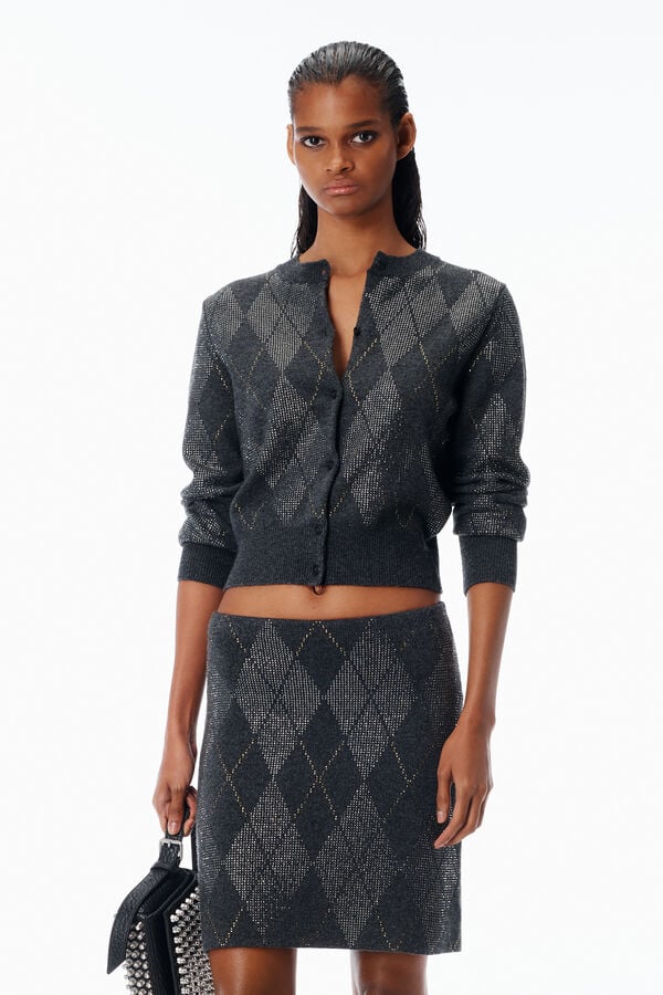 t alexander wang Crystal Hotfix Wool-Blend Argyle Cardigan