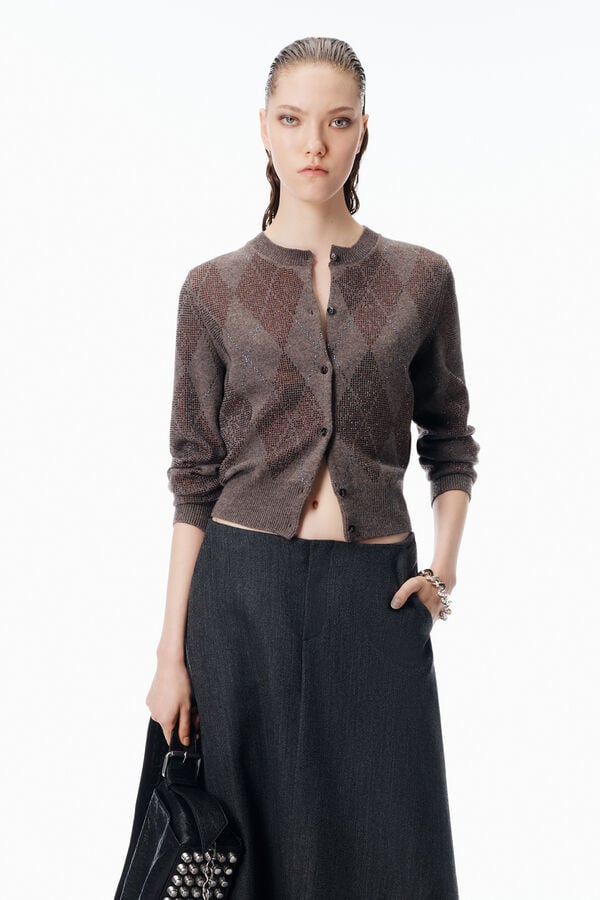t alexander wang Crystal Hotfix Wool-Blend Argyle Cardigan