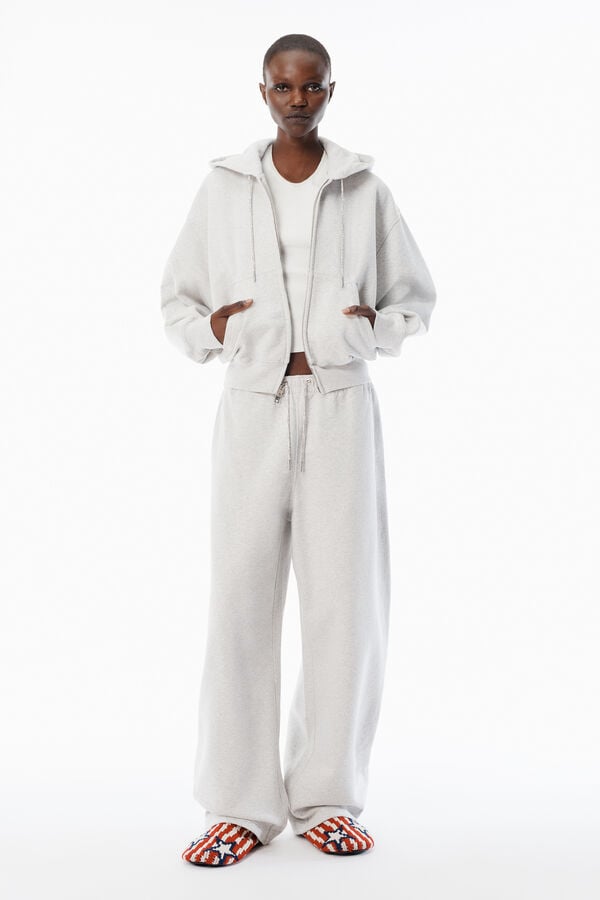 t alexander wang Grey Cotton Terry Sweatpant with Crystal Hotfix Drawcord