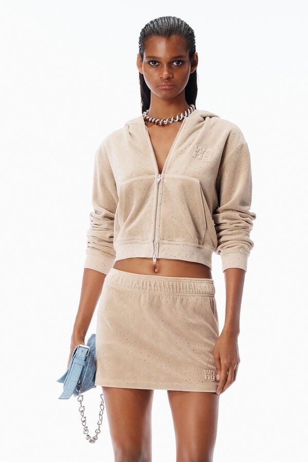 t alexander wang Shrunken Hoodie in Crystal Hotfix Velour