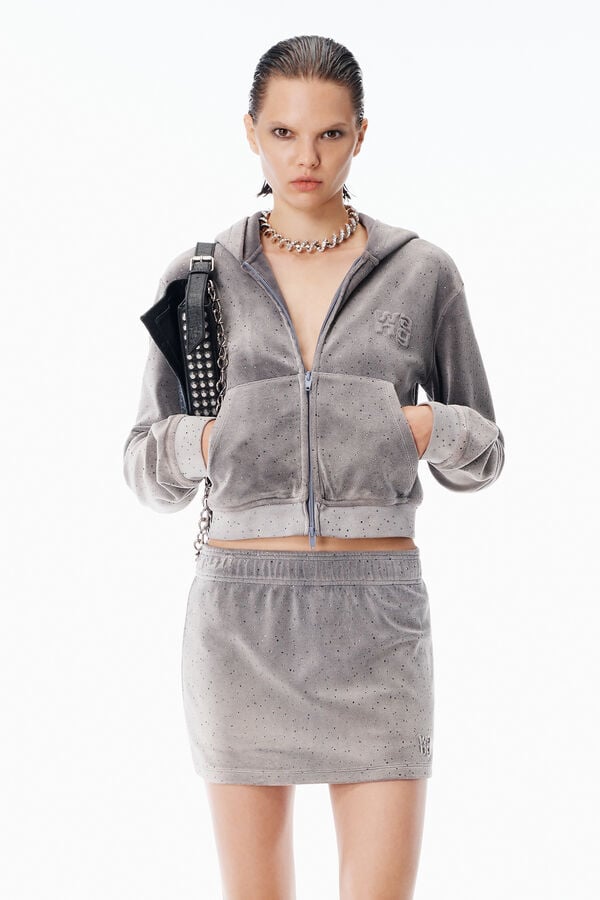 t alexander wang Shrunken Hoodie in Crystal Hotfix Velour