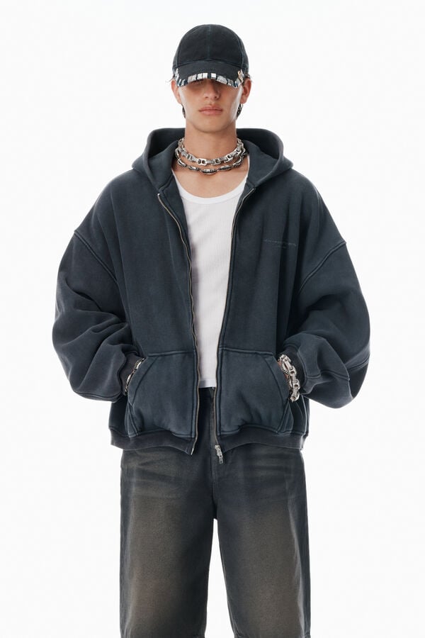 t alexander wang Black Cotton Logo Zip-Up Hoodie