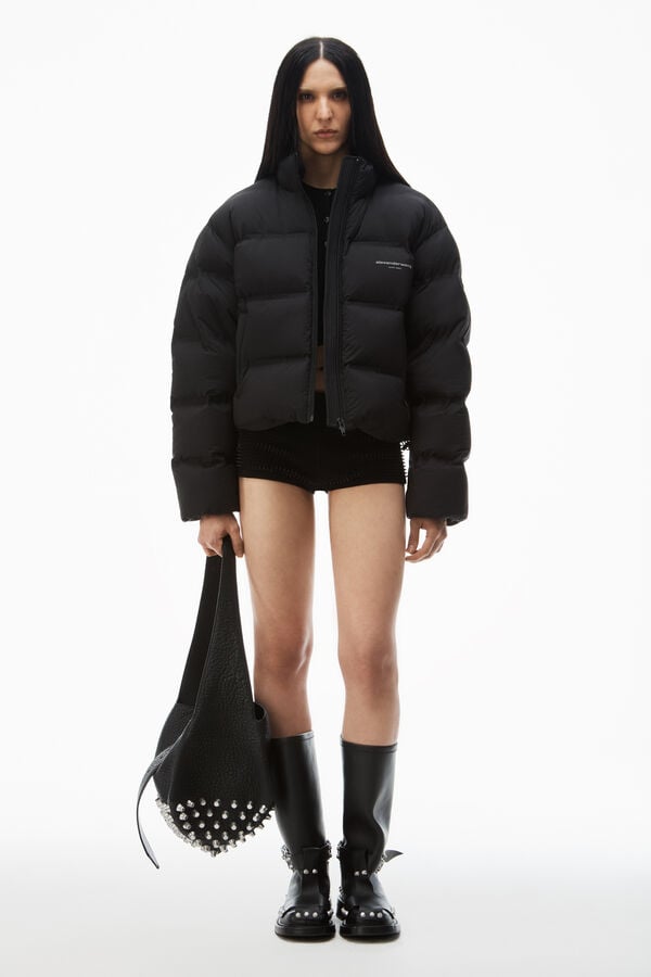 t alexander wang Black Logo Reflective Puffer Coat