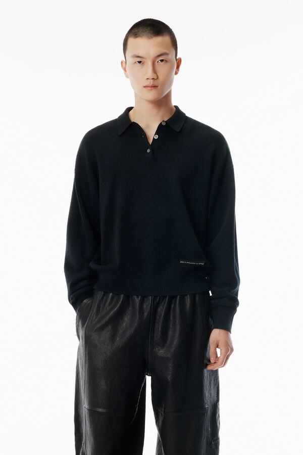 t alexander wang Black Wool-Blend Henley Pullover