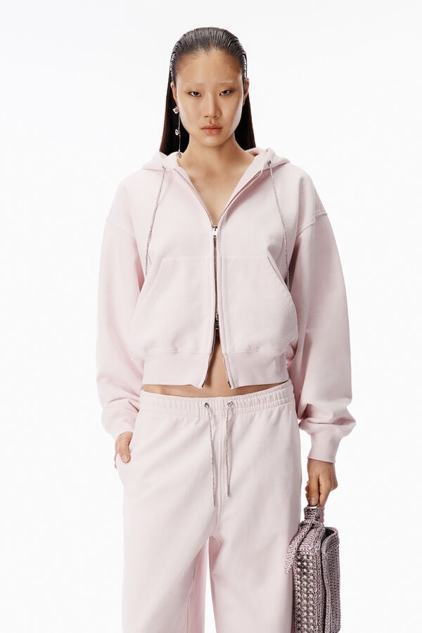 t alexander wang Crystal Drawcord Zip-Up Hoodie