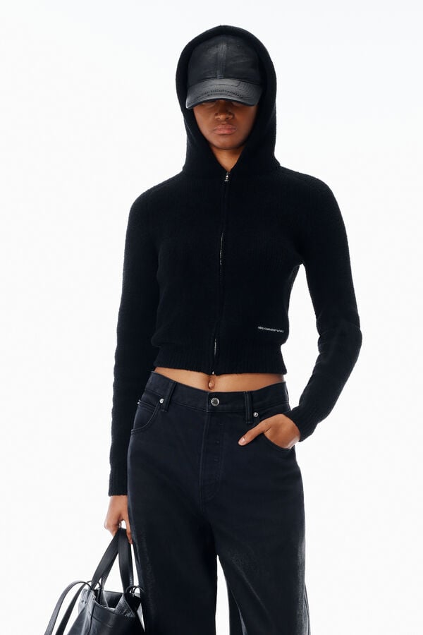 t alexander wang Knit Logo Zip-Up Hoodie in Fleece