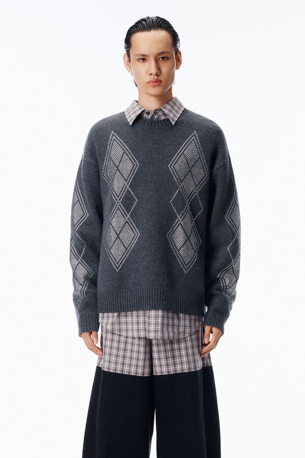t alexander wang Studded Argyle Crewneck Pullover