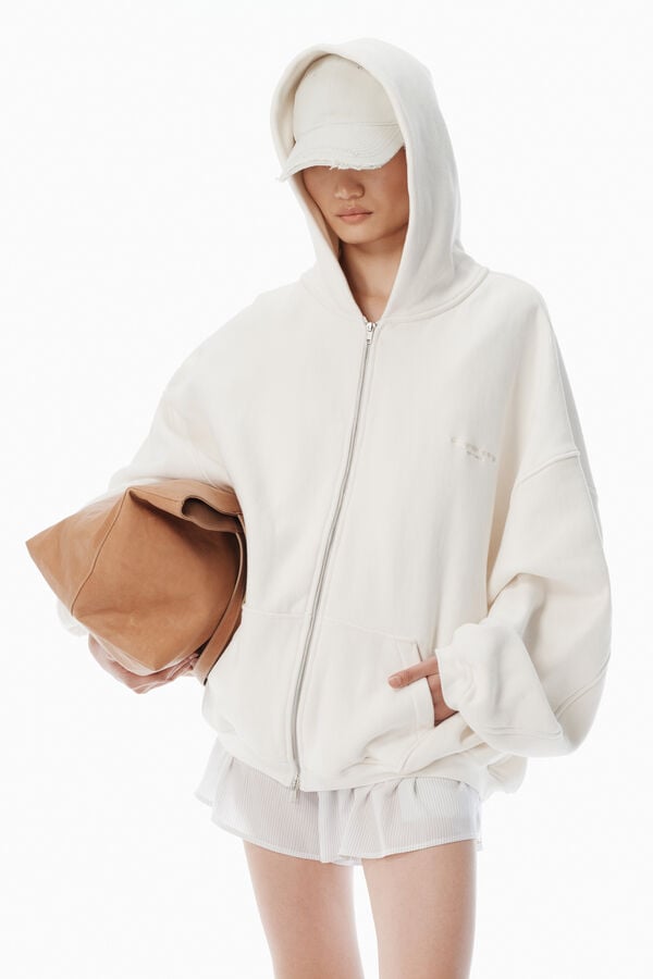 t alexander wang White Cotton Logo Zip-Up Hoodie
