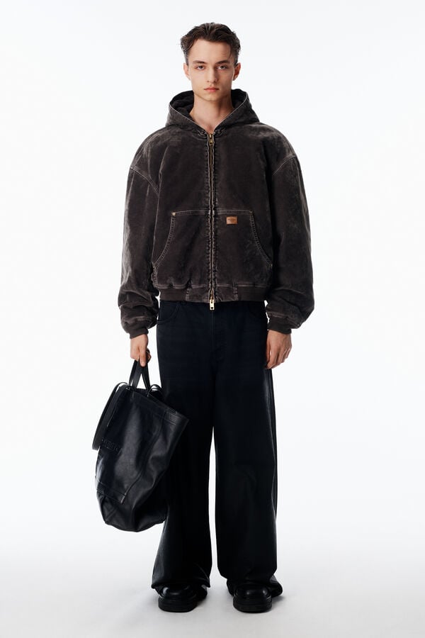 t alexander wang Unisex Carpenter Hoodie in Flocked Denim Oversized