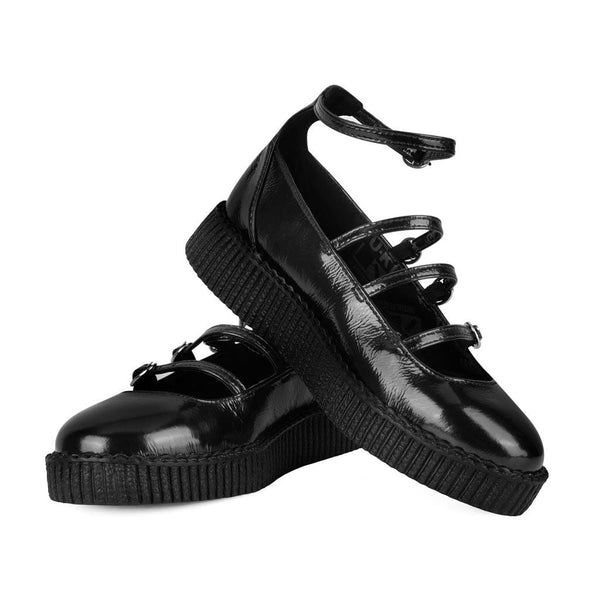 T.u.k 4-Strap Ballet Creeper Vegan Black Crinkle Patent