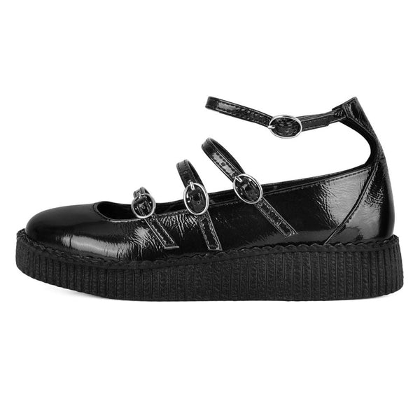 t.u.k 4-Strap Ballet Creeper Vegan Black Crinkle Patent