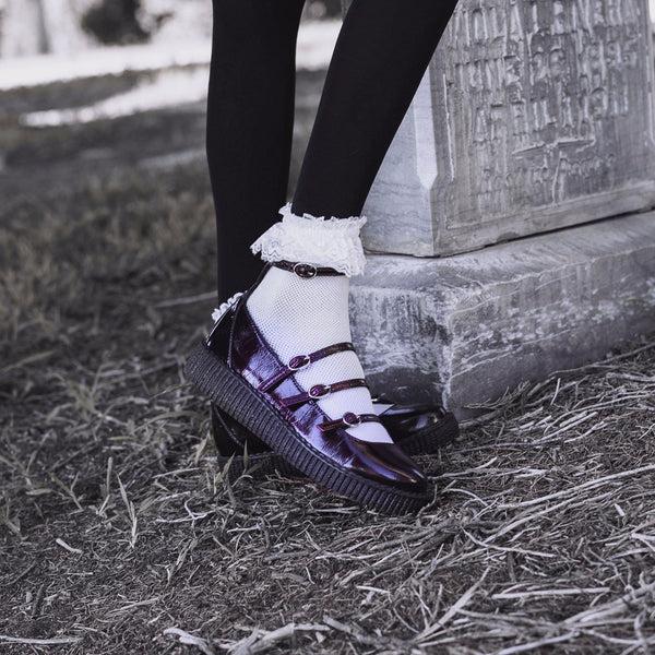 T.u.k 4-Strap Ballet Creeper Vegan Burgundy Crinkle Patent