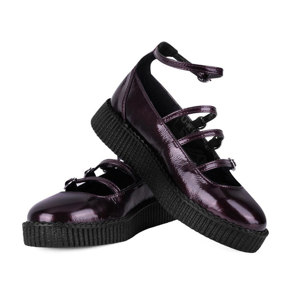 T.u.k 4-Strap Ballet Creeper Vegan Burgundy Crinkle Patent