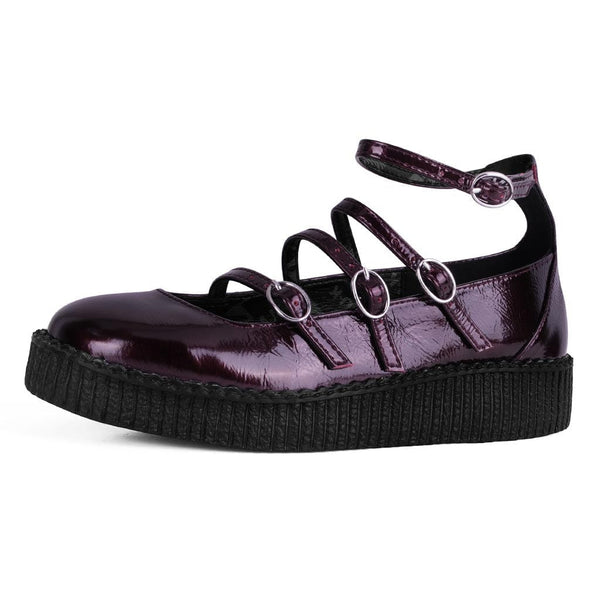 T.u.k 4-Strap Ballet Creeper Vegan Burgundy Crinkle Patent