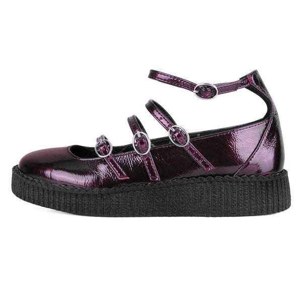 t.u.k 4-Strap Ballet Creeper Vegan Burgundy Crinkle Patent