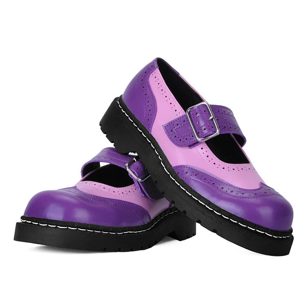 T.u.k Anarchic Mary Jane Brogue Pink & Violet Leather