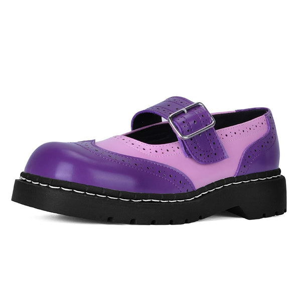 T.u.k Anarchic Mary Jane Brogue Pink & Violet Leather