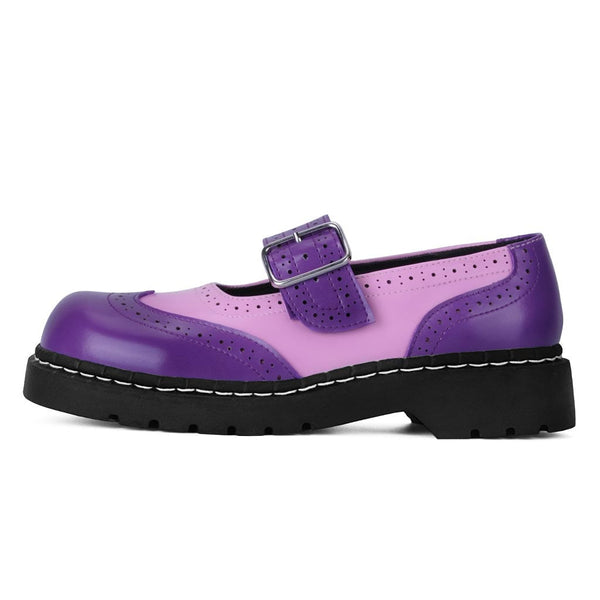 t.u.k Anarchic Mary Jane Brogue Pink & Violet Leather