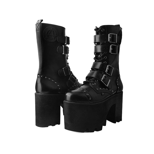 T.u.k Anarchic Moto Big Buckle Boot Black Vegan Leather
