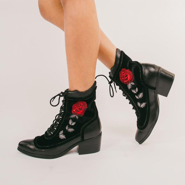 T.u.k Anarchic Pointed Cuban Heel Boot Black Velvet